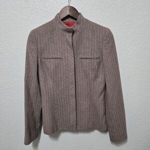 Carolina Herrera wool cashmere blazer brown red pin stripe